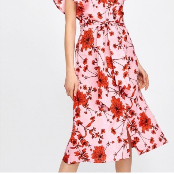 Zara floral print linen tunic midi dress - Picture 1 of 9